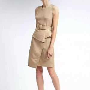 NWT Banana Republic Linen Blend Peplum Sleeveless Utility Dress Brown Tan Size 6